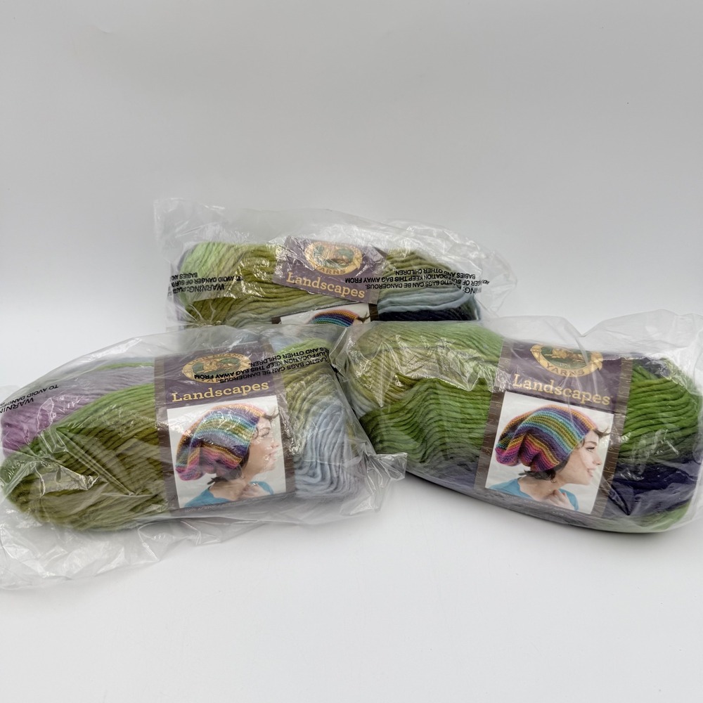 3 Lion Brand Landscapes Yarn Wild Flowers 209 Acrylic Worsted Purple Green Lot